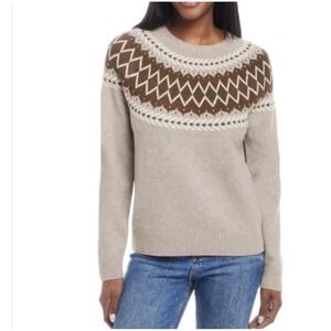 Weatherproof Vintage Tan Fair Isle Ribbed Cuffs Hem Sweater -Women's Size MEDIUM